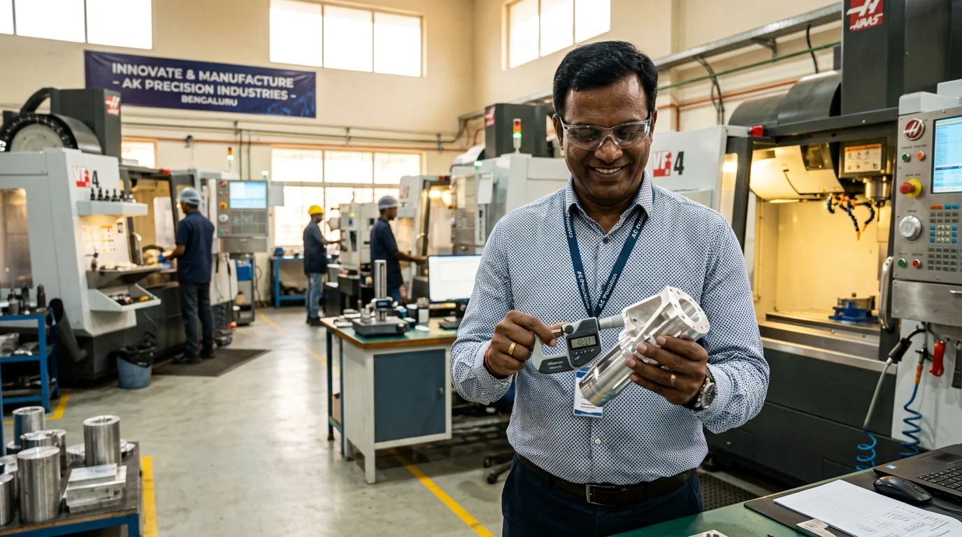 Indian MSME manufacturing engineer inspecting industrial components